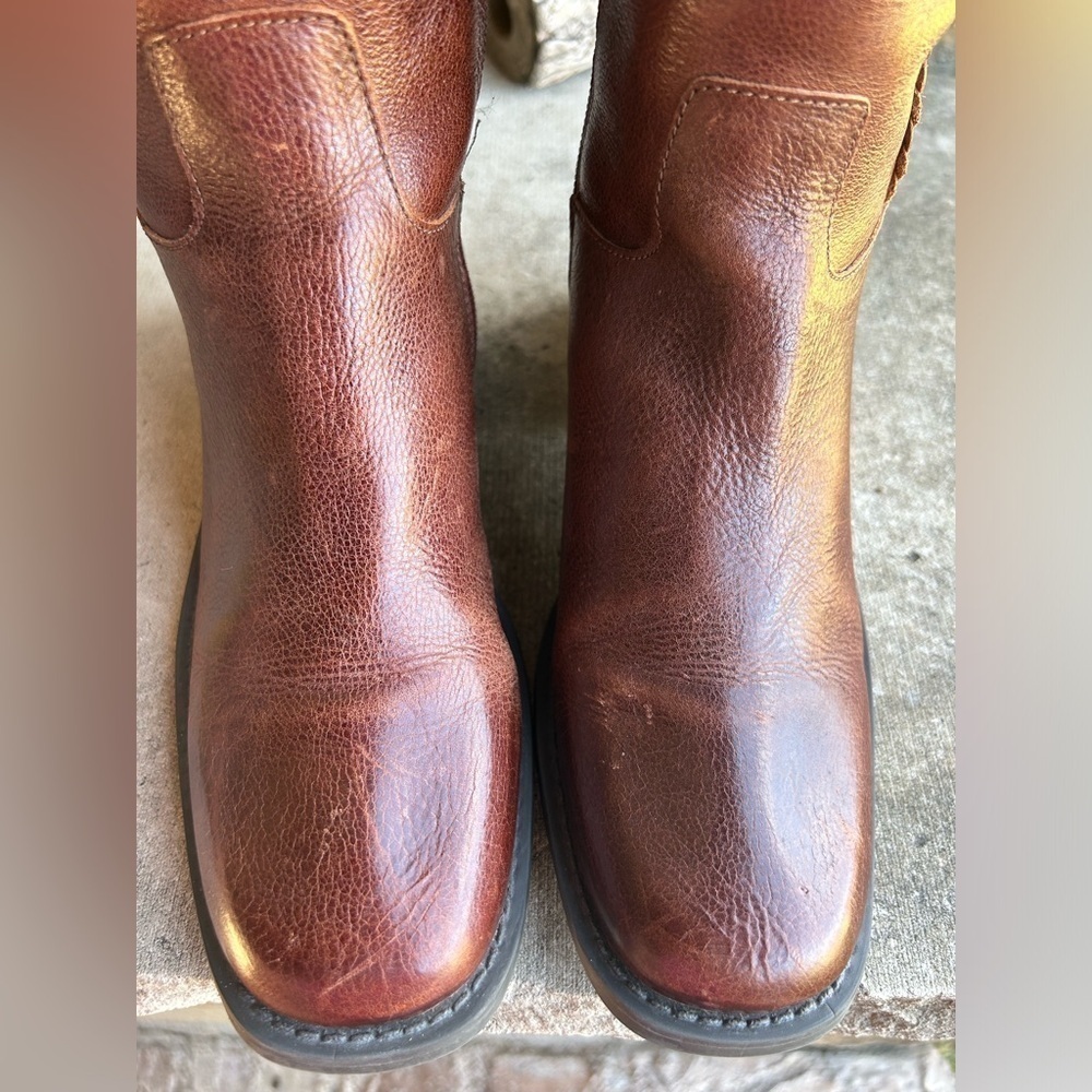 Nicole Vintage brown leather tall riding western boots braided detail Sz-6.5M  E - Picture 11 of 13